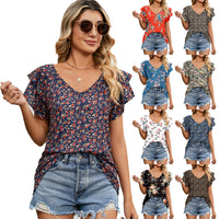 Women's Tops Casual V Neck Tops Ruffle Short Sleeve T Shirt