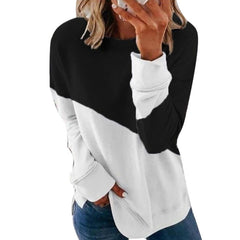 Round Neck Long Sleeve Sweater Color Matching Tops