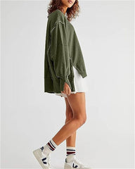 Pullover Sweatshirt Loose Round Neck Side Slit Long Sleeve