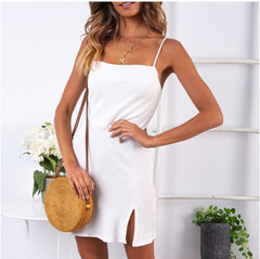 Summer simple sexy solid color five-color hem split dress