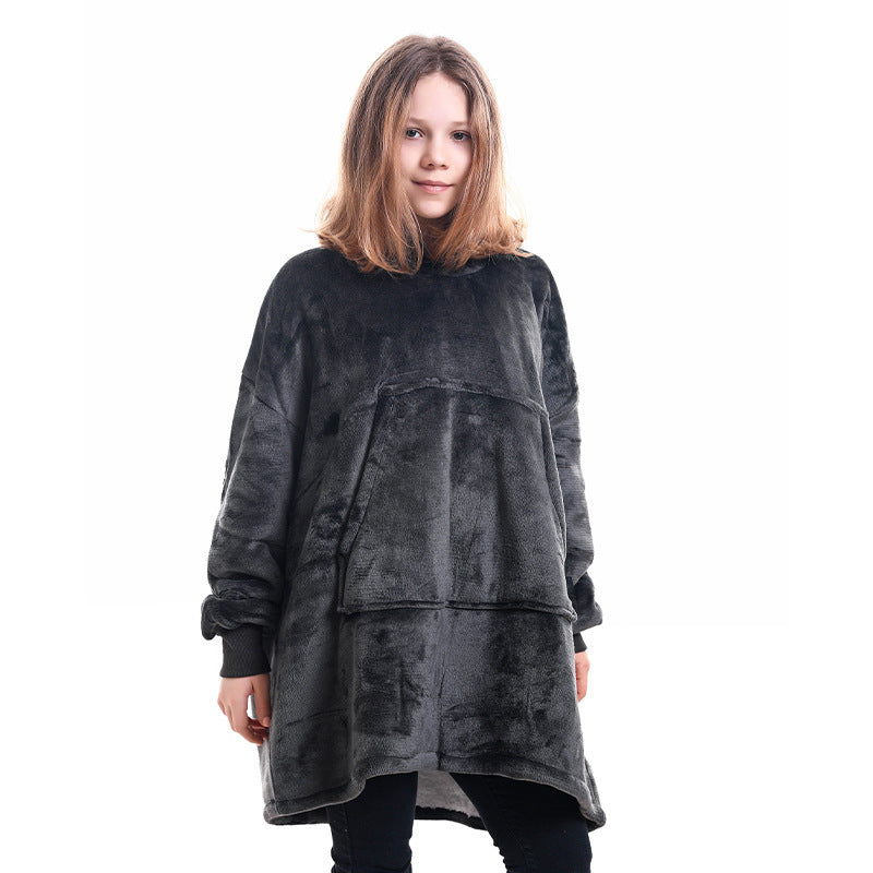 Hooded ladies double layer sweater flannel lazy pullover