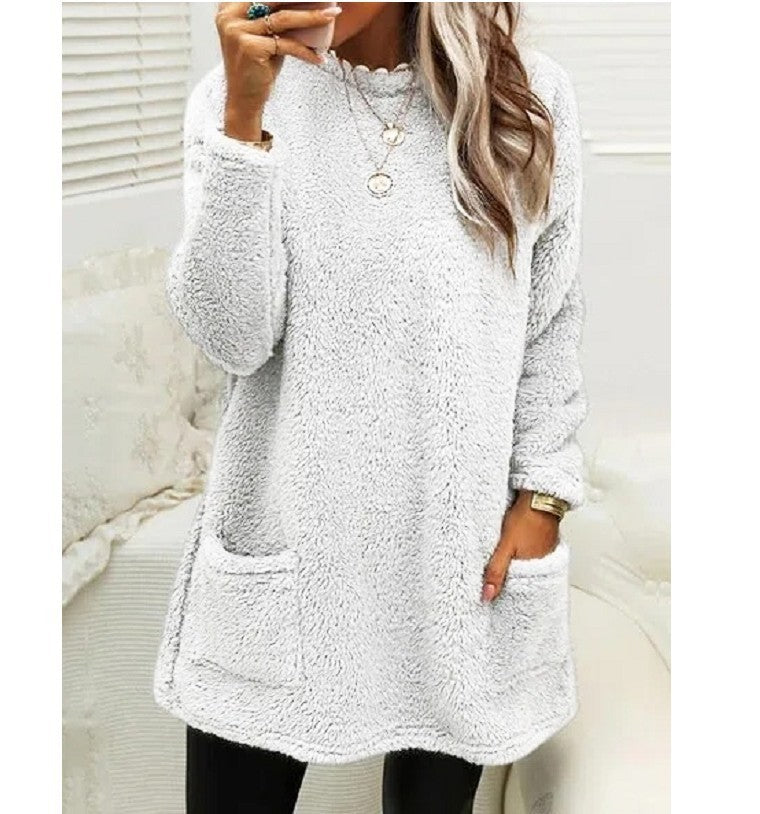 Women's Fleece Pullover Long Sweater With Pockets Winter