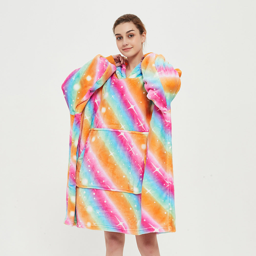 Hooded ladies double layer sweater flannel lazy pullover