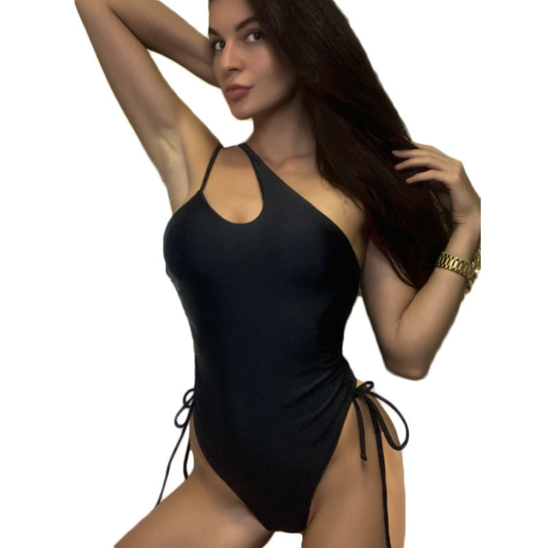 Women's Clothing Lacing Sloping Shoulder Dress