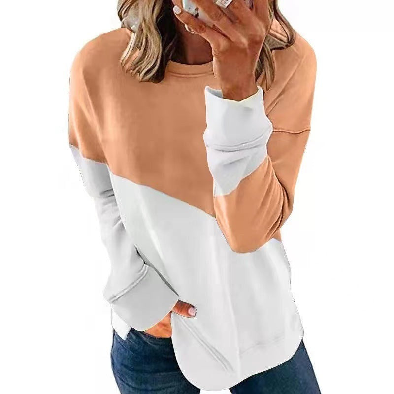 Round Neck Long Sleeve Sweater Color Matching Tops
