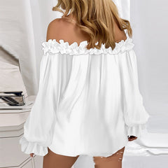 Ruffled Off-shoulder Long-sleeved Top