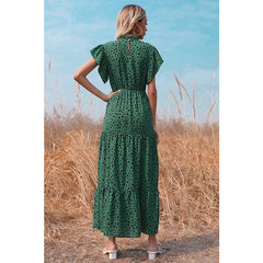 Loose Printed Long Skirt Short Sleeve Dress