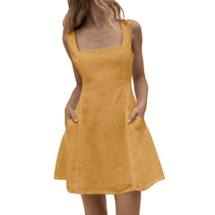 A-line skirt with square collar pockets and waist tie