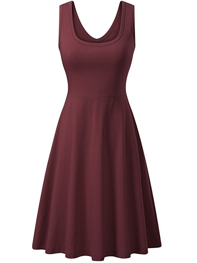 Round Neck Sleeveless Big Swing Solid Color Sexy Dress