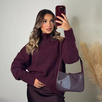 Knitwear Personality Street Vintage Women's Wine Red Turtleneck
