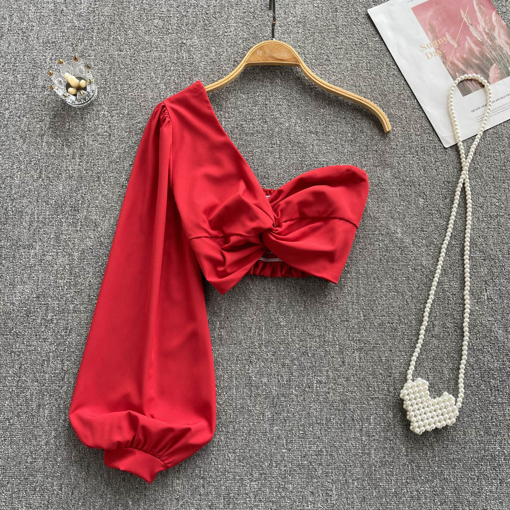 Women's One-shoulder Short Slanted Shoulder Top