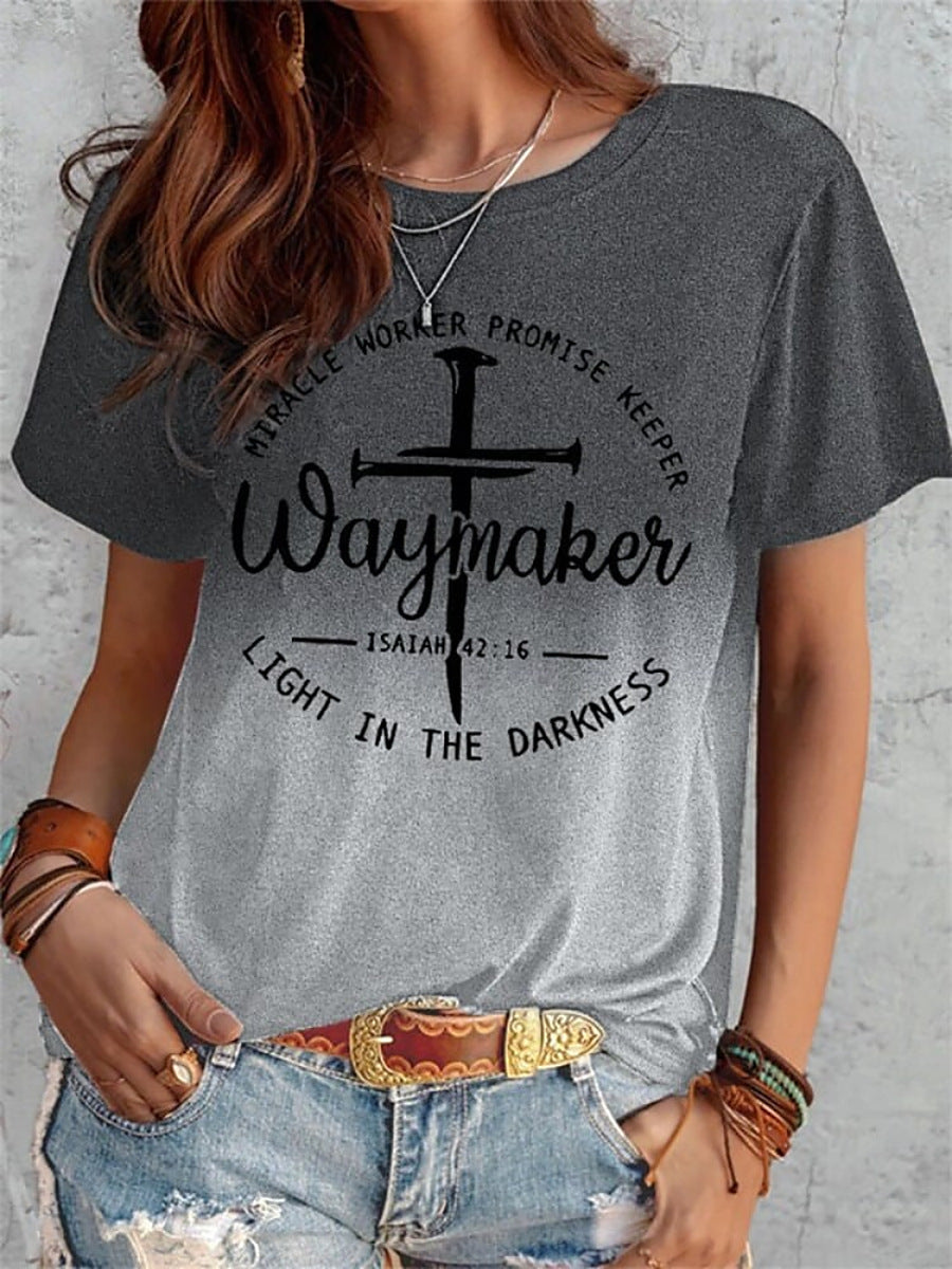 Summer Short Sleeve T-shirt Cross And Letter Print Top