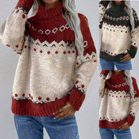 Turtleneck Knitted Sweater Christmas Loose Long Sleeve Jacquard Top