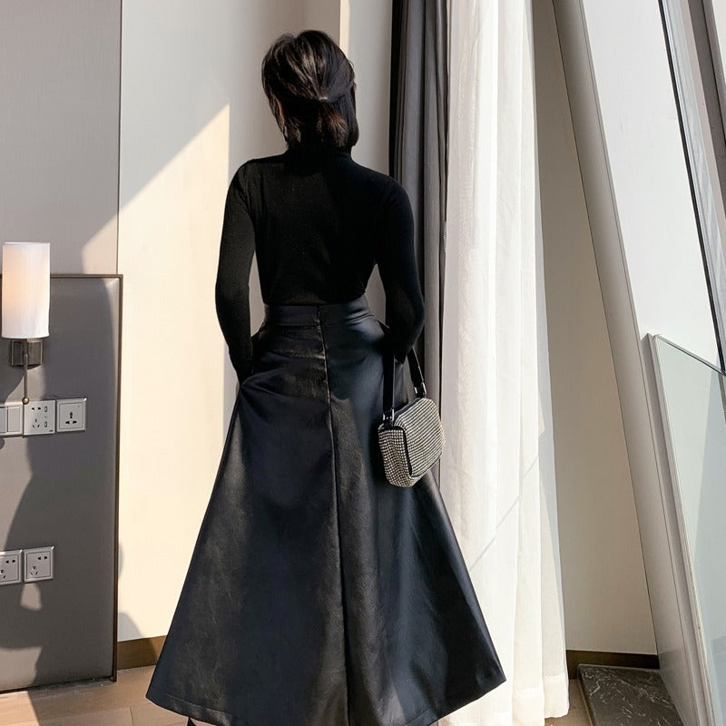 Black Mid-length Skirt With A High Waist And Slimming Hips