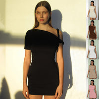 Women's Slim Hip Dress Summer Fashion One-shoulder Short Sleeve Solid Color Dresses