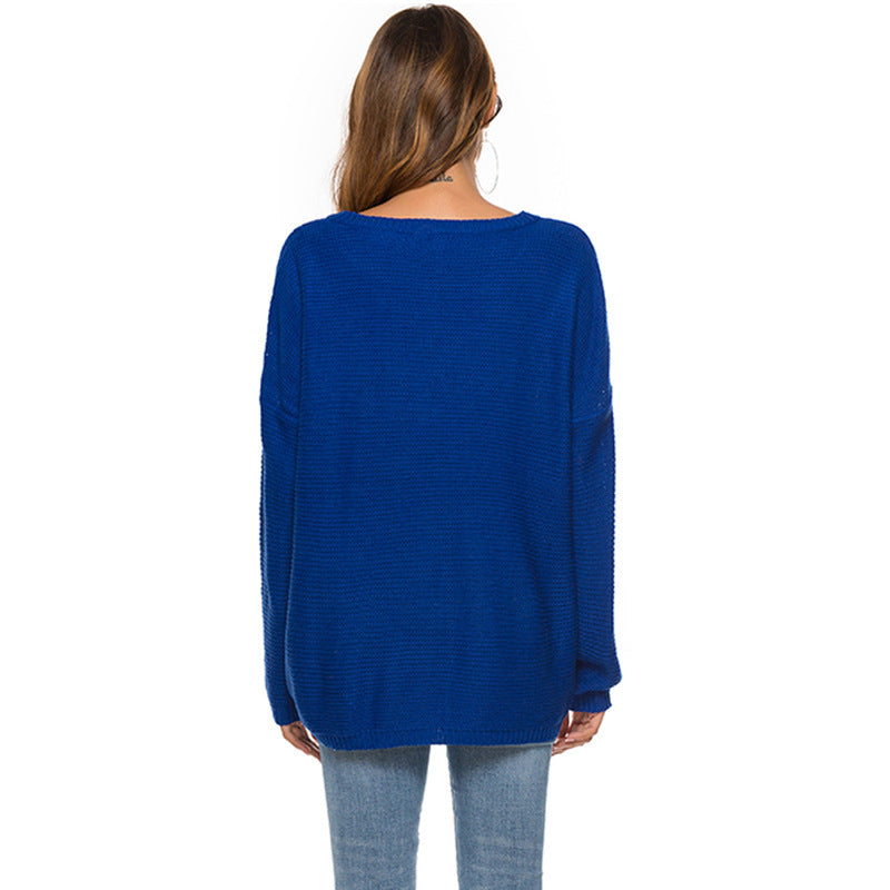Loose solid color pullover sweater