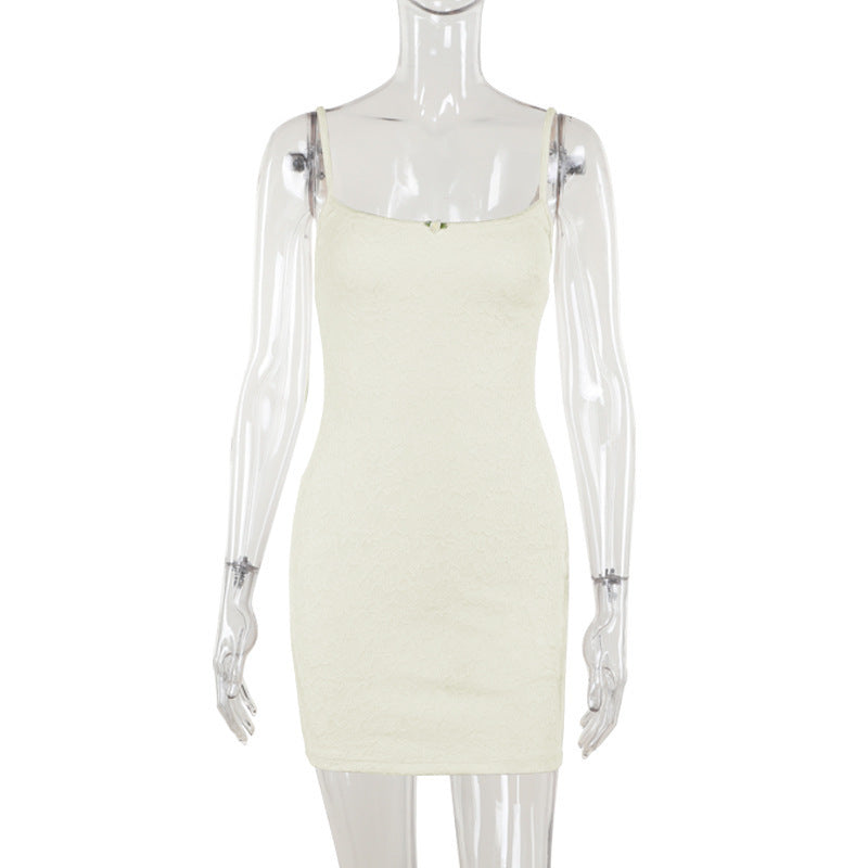 French Fashion Elegant Sexy Sling Lace Sheath Dress