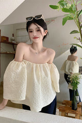 One-shoulder Short-sleeved Shirt Puff-sleeve Cropped Top