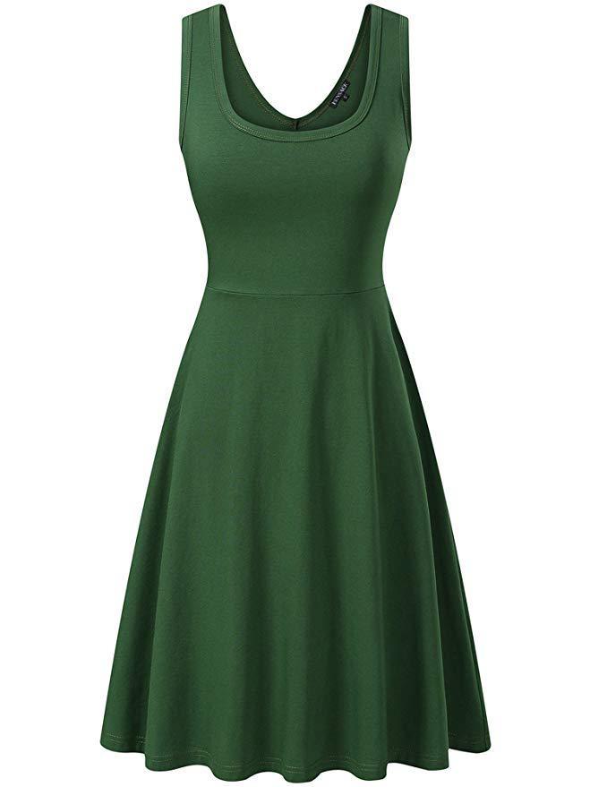 Round Neck Sleeveless Big Swing Solid Color Sexy Dress