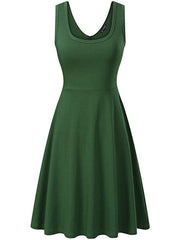 Round Neck Sleeveless Big Swing Solid Color Sexy Dress