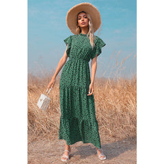Loose Printed Long Skirt Short Sleeve Dress