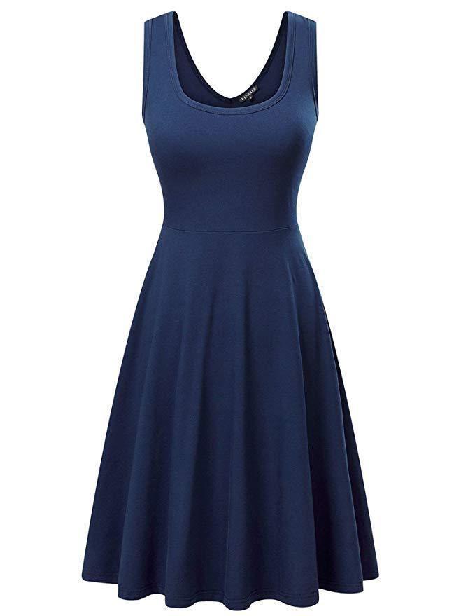Round Neck Sleeveless Big Swing Solid Color Sexy Dress
