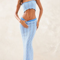 Women's Short Strapless Tube Top Striped Long Knitted Skirts Suit