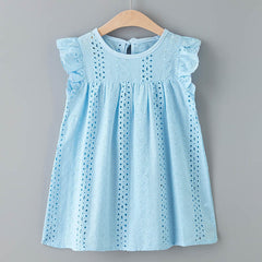 Girls' Solid Color Flying Sleeve Lace Dress