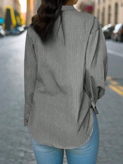 Women's Vertical Striped Notched Collar Shirt,Long Sleeve Tops