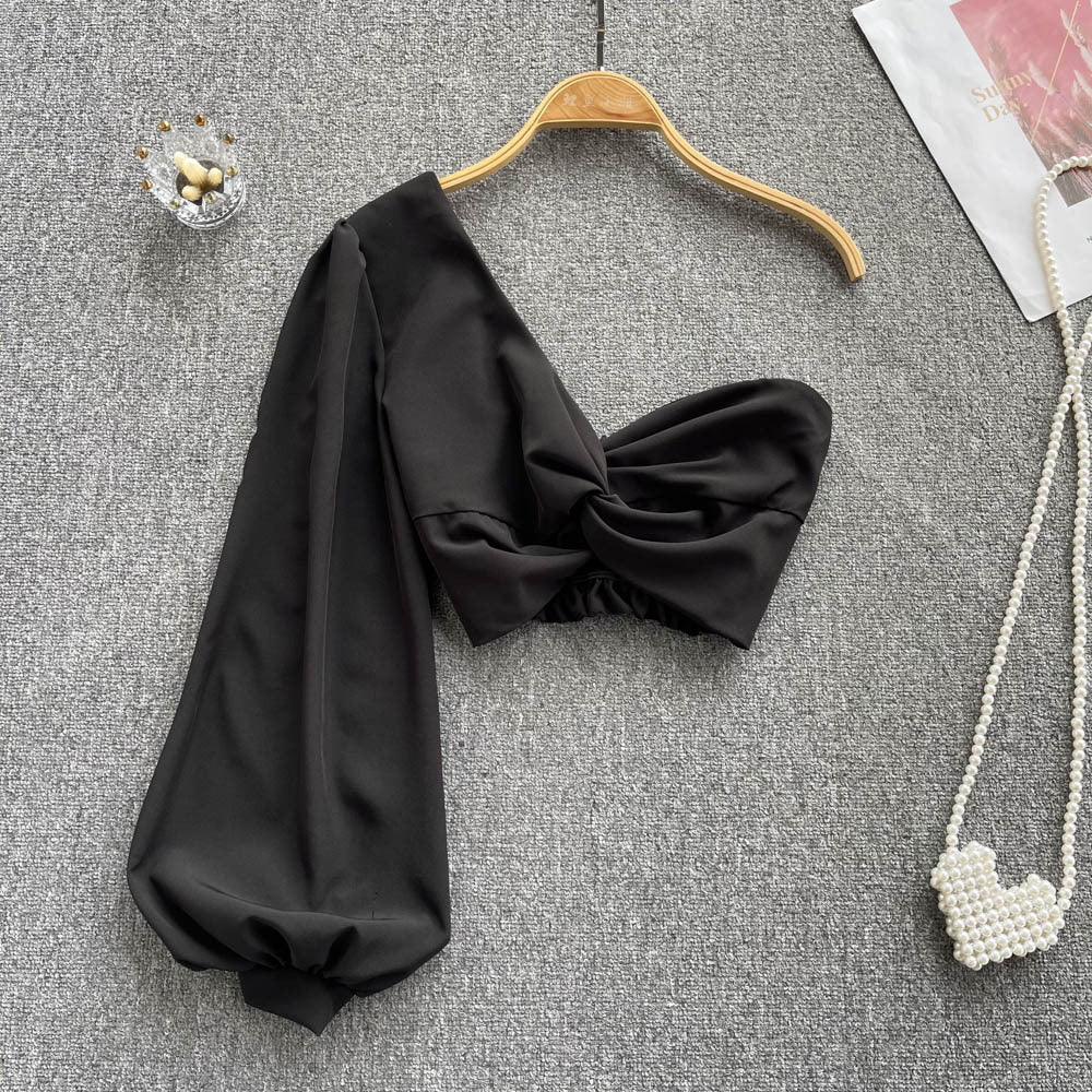 Women's One-shoulder Short Slanted Shoulder Top