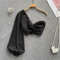 Women's One-shoulder Short Slanted Shoulder Top