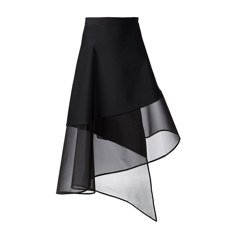 Black half-length irregular gauze skirt