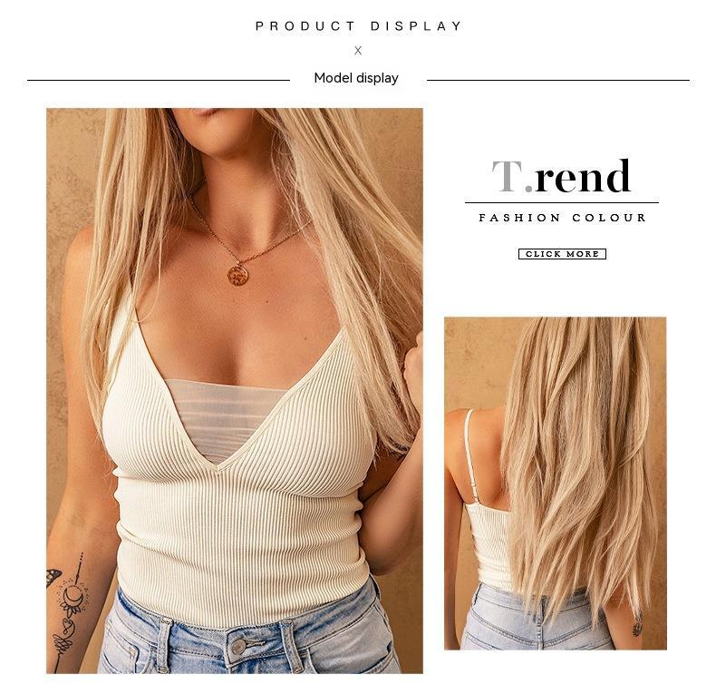 Solid Color Sleeveless Pullover Camisole Low V-neck Gauze Knitting Vest