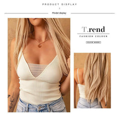 Solid Color Sleeveless Pullover Camisole Low V-neck Gauze Knitting Vest