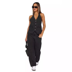 Female V-neck Sleeveless Casual Denim Vest  Only Selling Vests, Not Including Skirts