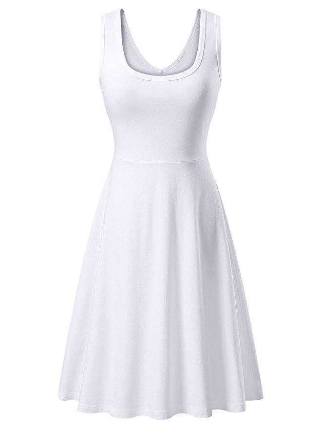 Round Neck Sleeveless Big Swing Solid Color Sexy Dress