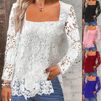 Fashion Long Sleeve Square Neck Tops Women Solid Color