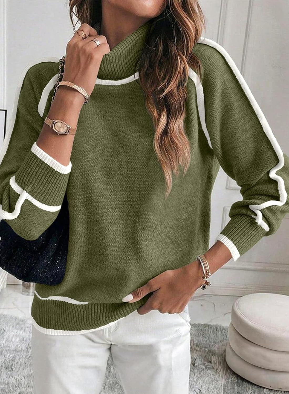 Autumn And Winter Solid Color Color Matching High-necked