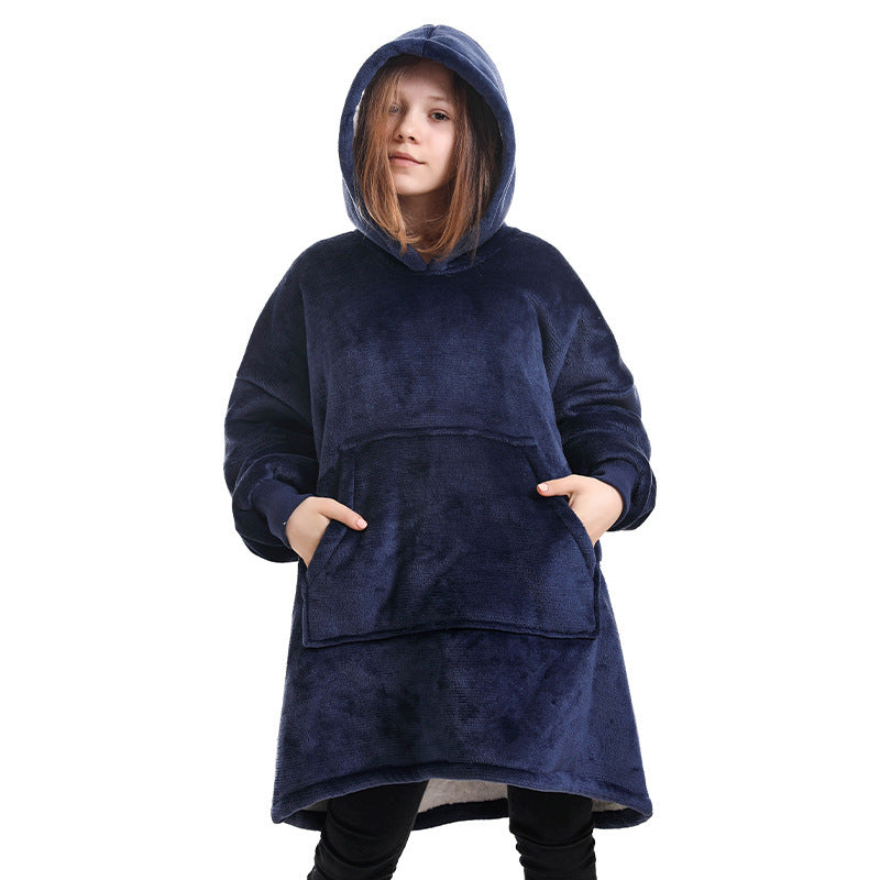 Hooded ladies double layer sweater flannel lazy pullover