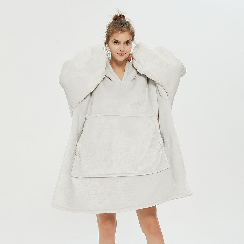 Hooded ladies double layer sweater flannel lazy pullover
