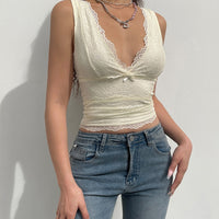 Double Layer Vest With Large V-neck Lace