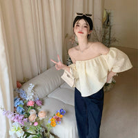One-shoulder Short-sleeved Shirt Puff-sleeve Cropped Top