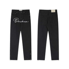 Vintage Washed Lettered Embroidered Baggy Jeans