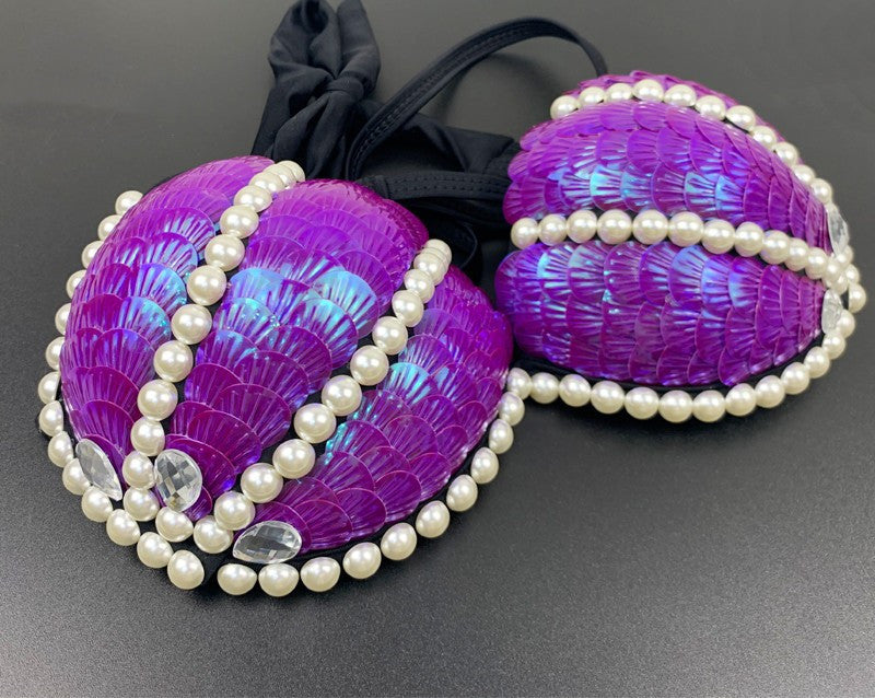 Mermaid Sequined Shell Bikini Top Bra