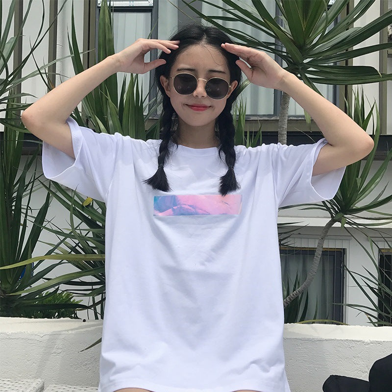 White short-sleeved t-shirt women's loose Korean students