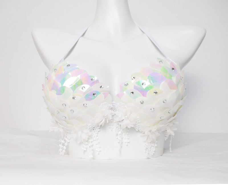 Mermaid Sequined Shell Bikini Top Bra