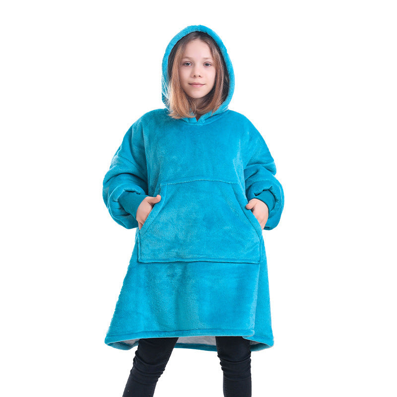 Hooded ladies double layer sweater flannel lazy pullover