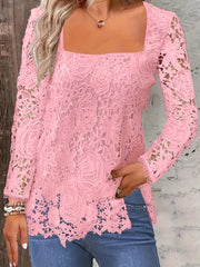 Fashion Long Sleeve Square Neck Tops Women Solid Color