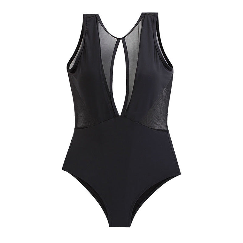 One-piece Triangle Deep V Sexy Fight Net Solid Color Swimsuit