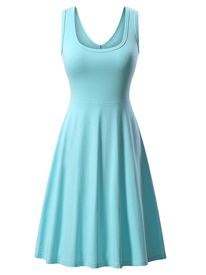 Round Neck Sleeveless Big Swing Solid Color Sexy Dress